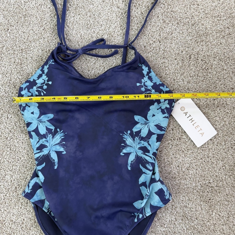 Athleta Swimsuit Womens Small Blue Floral Keyhole One Piece Halter Back UPF - Picture 9 of 10